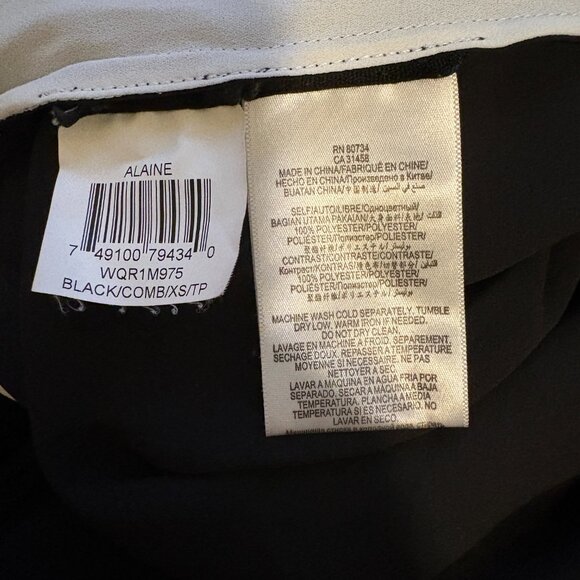 BCBGMaxAzria Black Alaine Long Sleeve V-Neck Blouse with White Stripe Size XS - Picture 8 of 10